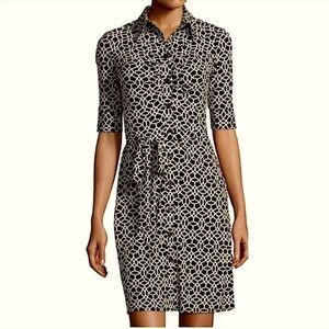 LAUNDRY BY SHELLI SEGAL Women’s Black & Beige Button Tie Waist Mini Dress Size 2